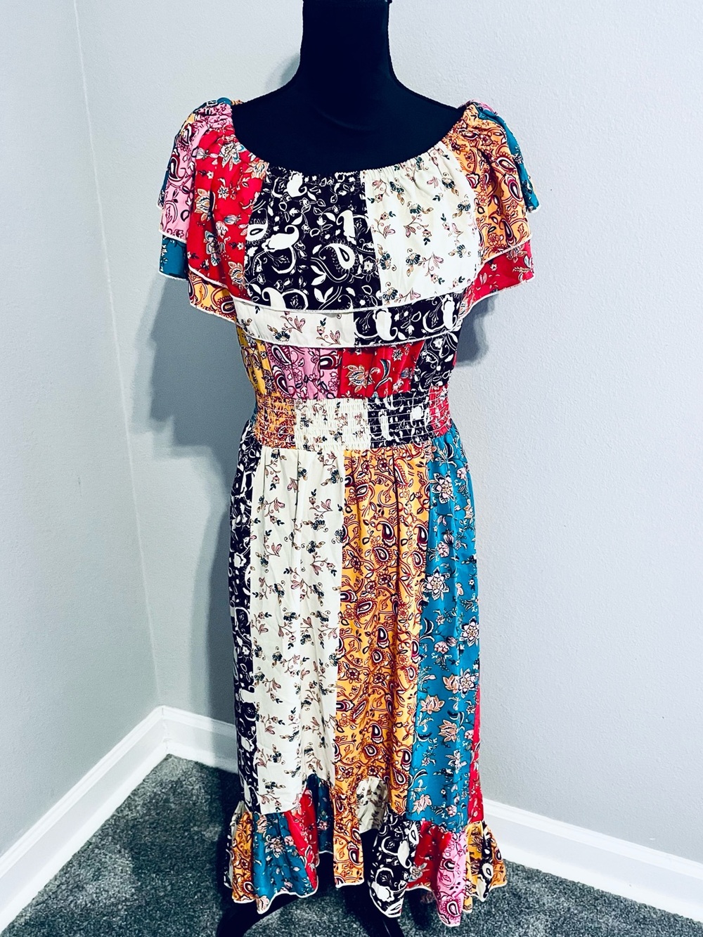 Bohemian Patchwork Maxi Dress - Multicolor